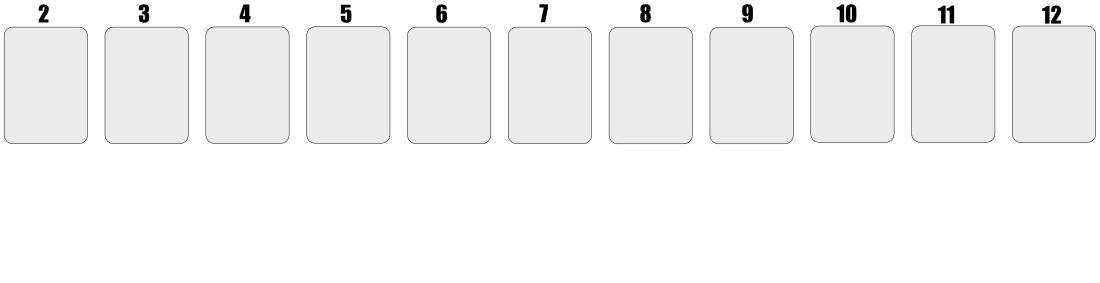 Card shaped grey boxed with the numbers 2 through 12 above them